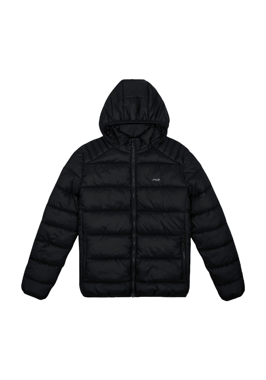Jaqueta Puffer Com Capuz Removível Em Nylon, PRETO REATIVO. Jaqueta Puffer Com Capuz Removível Em Nylon, PRETO REATIVO, large.