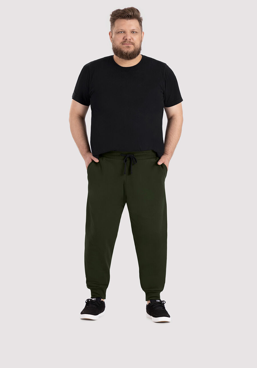 Calça Jogger Masculina em Moletom Básica, VERDE ROBUST. Calça Jogger Masculina em Moletom Básica, VERDE ROBUST, large.