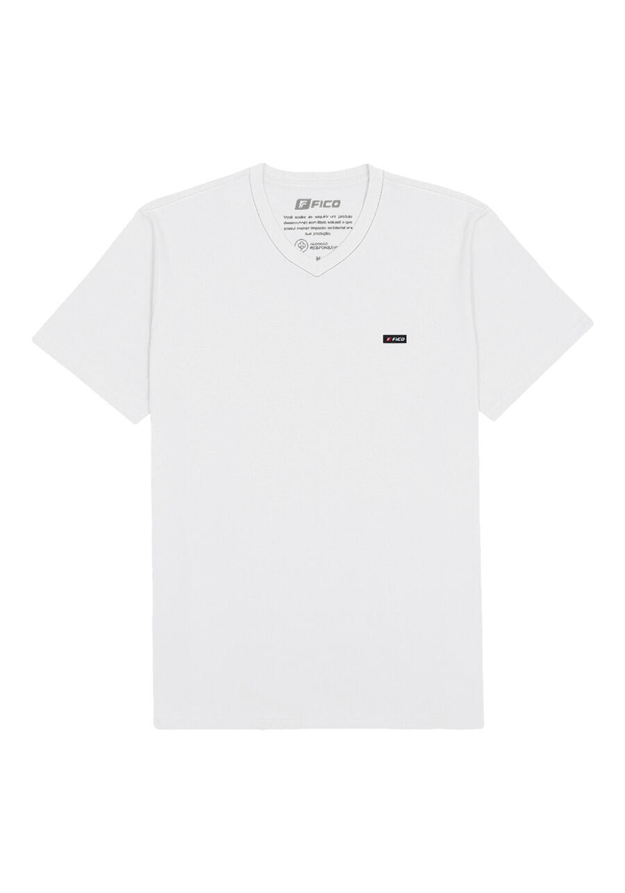 Camiseta De Mangas Curtas Com Gola V Em Meia Malha Penteada, BRANCO. Camiseta De Mangas Curtas Com Gola V Em Meia Malha Penteada, BRANCO, large.