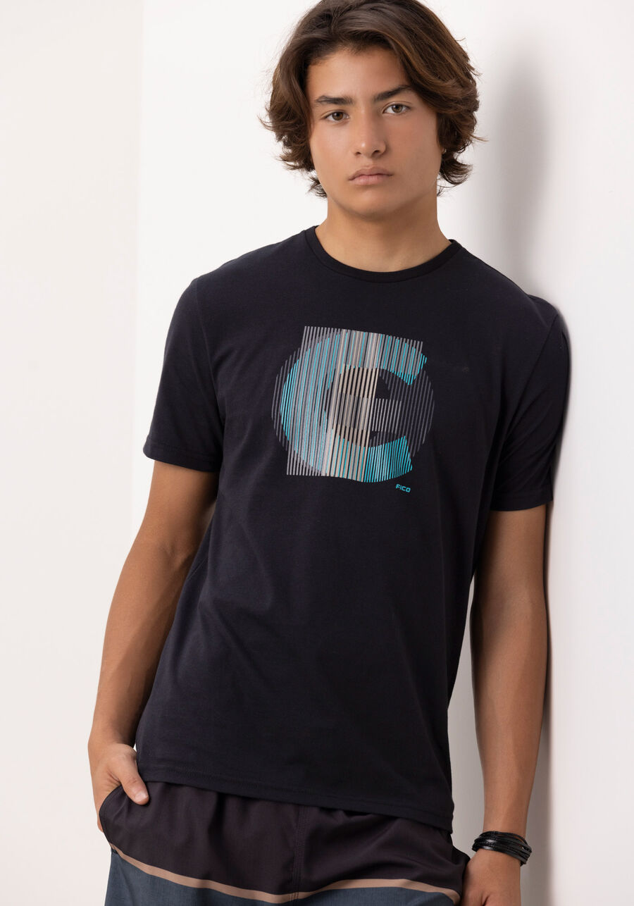 Camiseta Juvenil Com Estampa Em Algodão Penteado, PRETO. Camiseta Juvenil Com Estampa Em Algodão Penteado, PRETO, large.