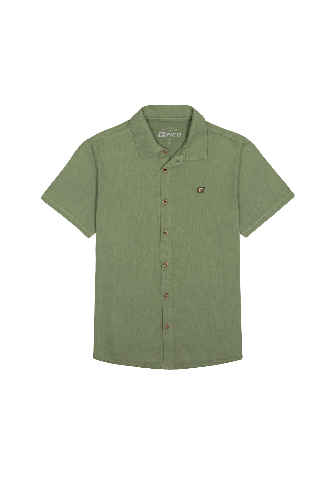 Camisa Manga Curta Juvenil em Tecido Linho, VERDE CORAL, large.