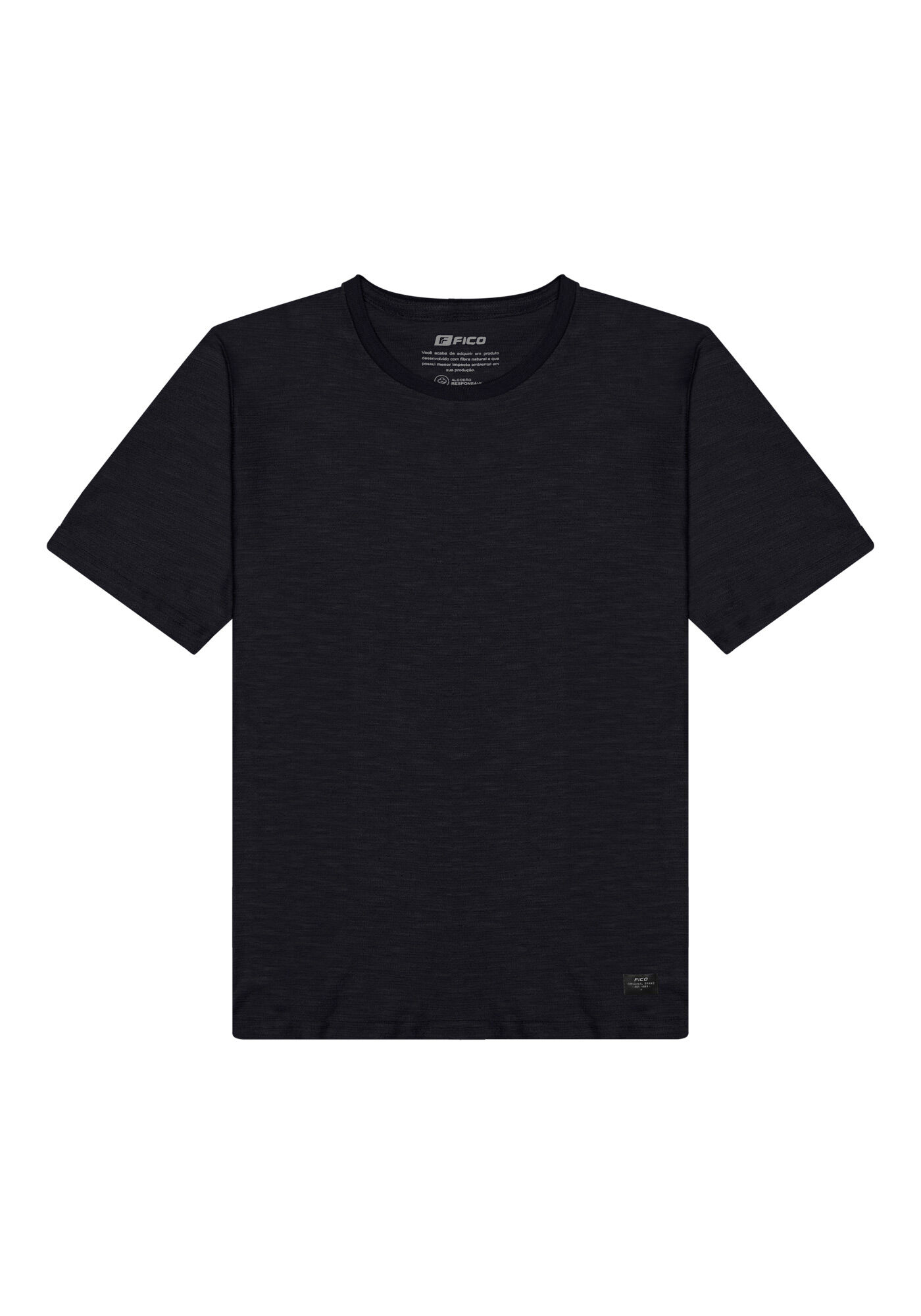 Camiseta B&aacute;sica De Mangas Curtas Em Malha Texturizada, PRETO, large.