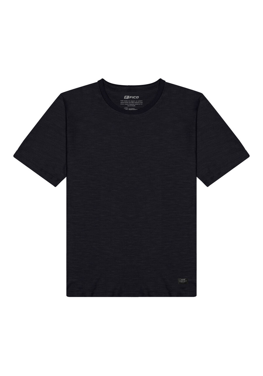 Camiseta Básica De Mangas Curtas Em Malha Texturizada, PRETO. Camiseta Básica De Mangas Curtas Em Malha Texturizada, PRETO, large.