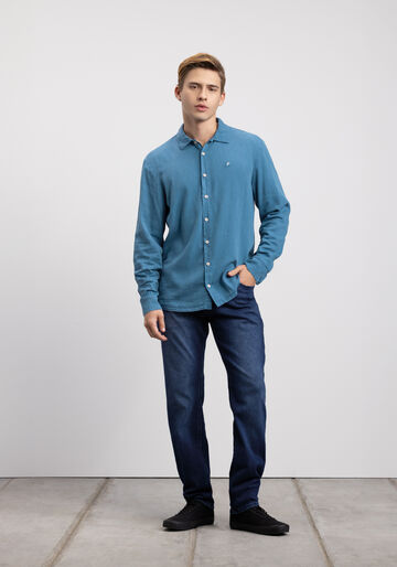 Camisa De Mangas Longas Com Botões Em Linho, AZUL CRUISE. Camisa De Mangas Longas Com Botões Em Linho, AZUL CRUISE, large.