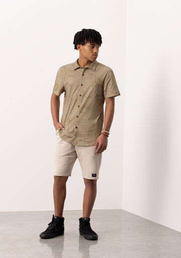 Camisa De Mangas Curtas Juvenil Estampada Em Meia Malha, FOLHAS BEGE. Camisa De Mangas Curtas Juvenil Estampada Em Meia Malha, FOLHAS BEGE, large.