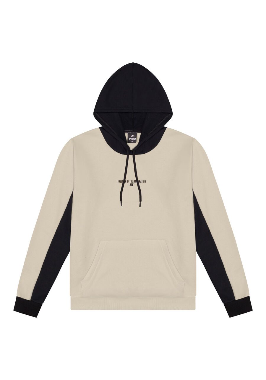 Blusão Juvenil Com Estampa Localizada Em Moletom Felpado, BEGE SYSTEM. Blusão Juvenil Com Estampa Localizada Em Moletom Felpado, BEGE SYSTEM, large.