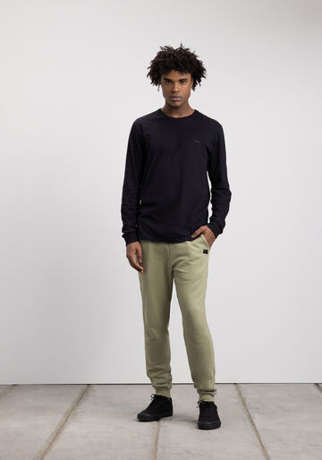 Camiseta Básica De Mangas Longas Em Meia Malha Penteada, PRETO. Camiseta Básica De Mangas Longas Em Meia Malha Penteada, PRETO, large.