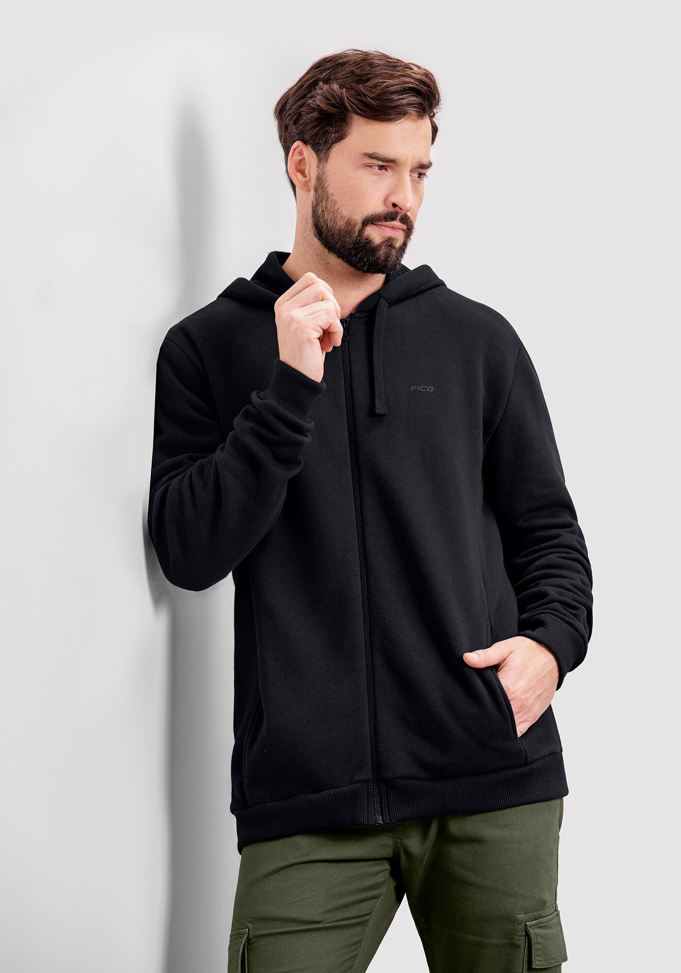 Jaqueta Masculina em Moletom com Capuz, PRETO REATIVO, large.