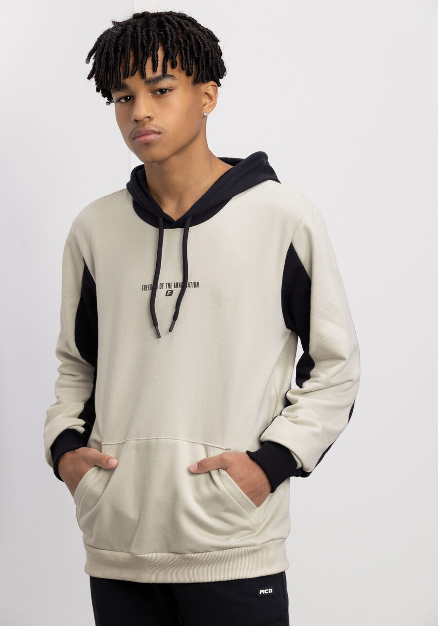 Blusão Juvenil Com Estampa Localizada Em Moletom Felpado, BEGE SYSTEM. Blusão Juvenil Com Estampa Localizada Em Moletom Felpado, BEGE SYSTEM, large.