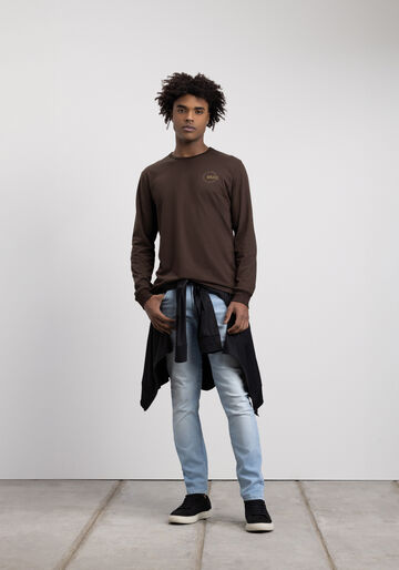 Camiseta Básica De Mangas Longas Em Meia Malha Peletizada, MARROM EGGPLANT. Camiseta Básica De Mangas Longas Em Meia Malha Peletizada, MARROM EGGPLANT, large.