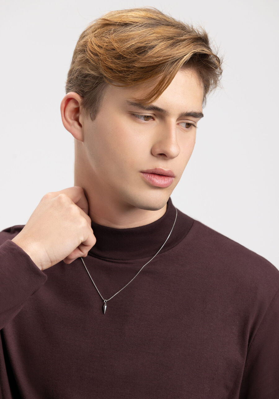 Camiseta De Manga Longa Com Gola Alta Em Meia Malha Penteada, MARROM EGGPLANT. Camiseta De Manga Longa Com Gola Alta Em Meia Malha Penteada, MARROM EGGPLANT, large.