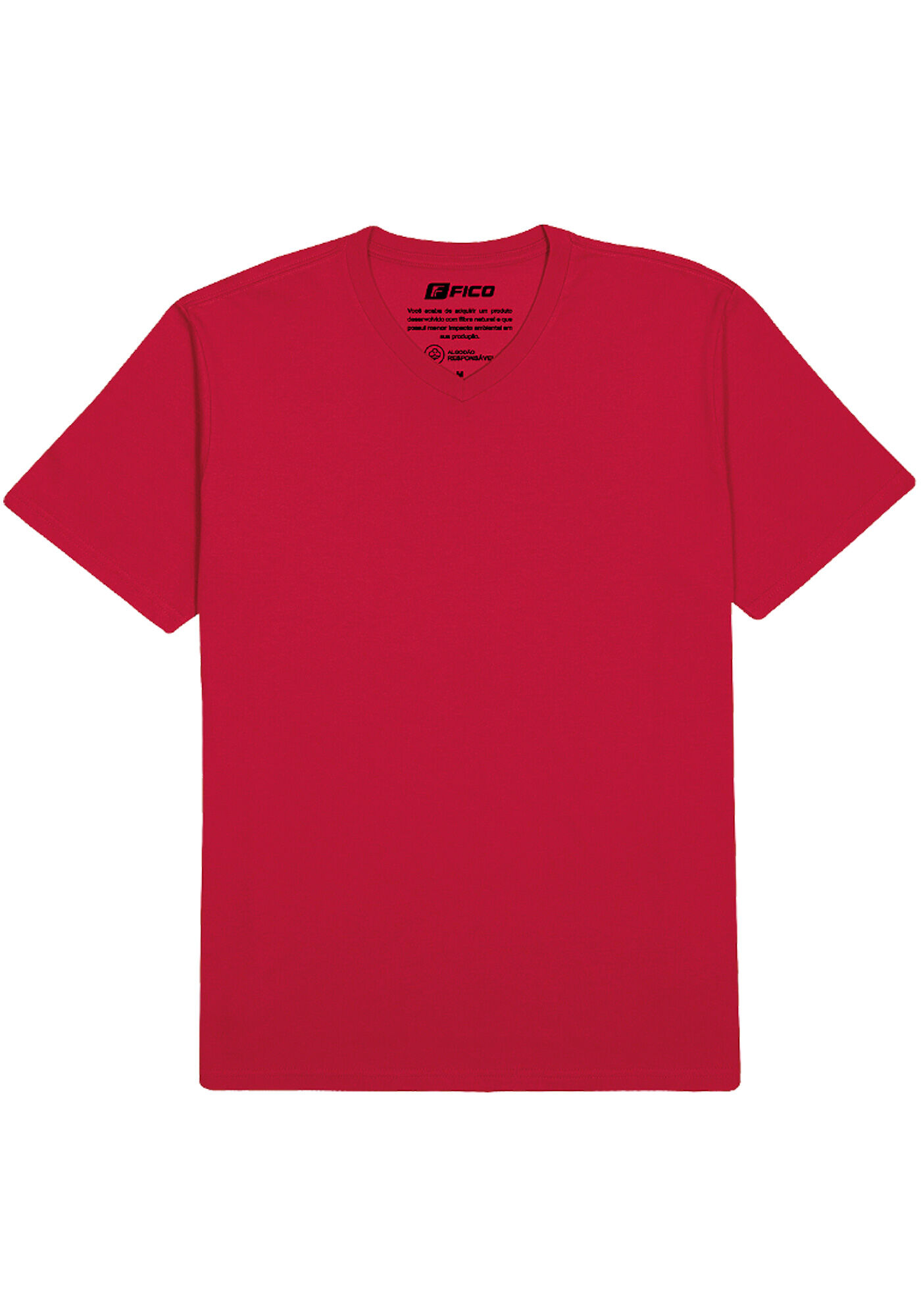 Camiseta B&aacute;sica Com Gola V Em Meia Malha Penteada De Algod&atilde;o, VERMELHO NATTY, large.