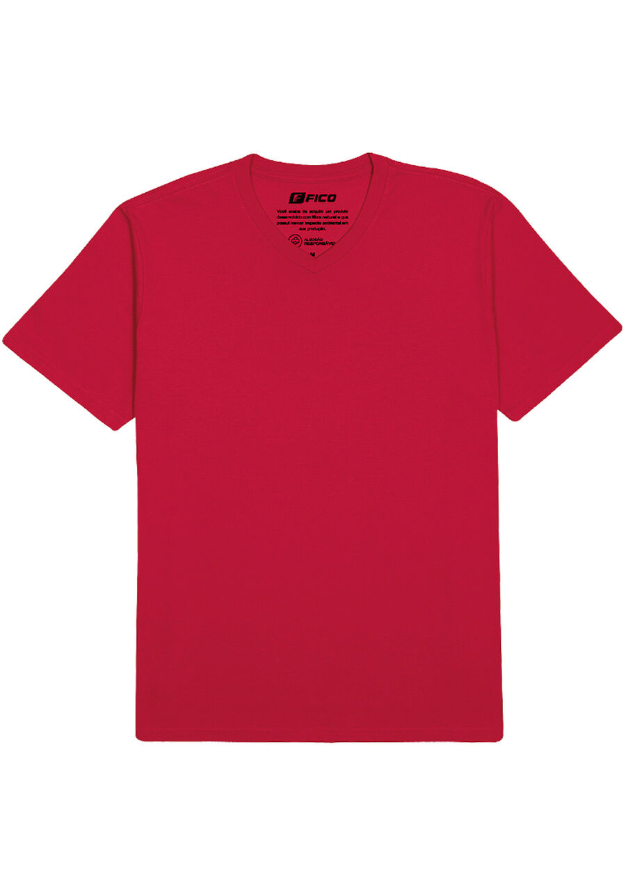 Camiseta Básica Com Gola V Em Meia Malha Penteada De Algodão, VERMELHO NATTY. Camiseta Básica Com Gola V Em Meia Malha Penteada De Algodão, VERMELHO NATTY, large.