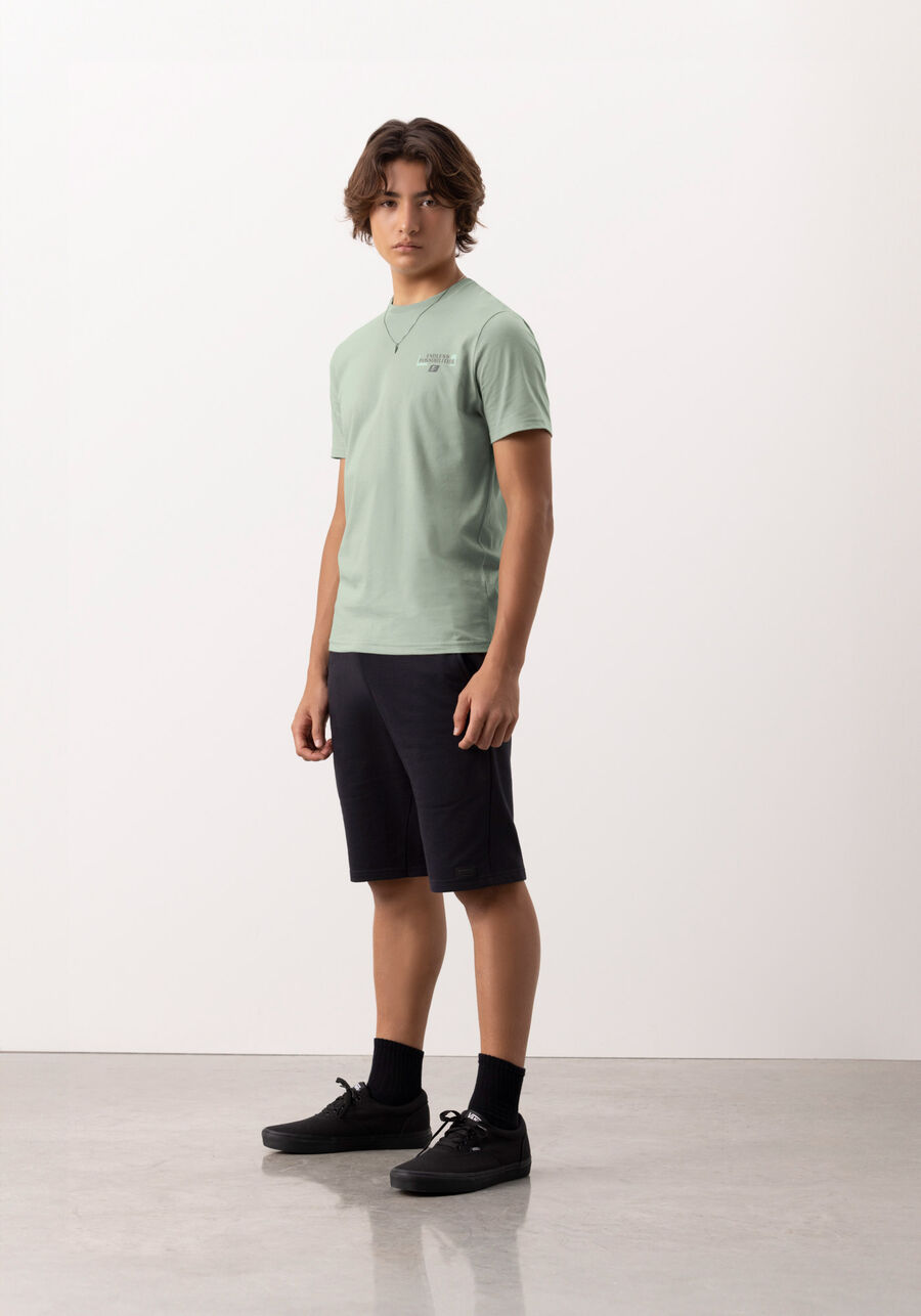 Camiseta Juvenil Com Estampa Frente E Costas Em Meia Malha, VERDE CHIARO. Camiseta Juvenil Com Estampa Frente E Costas Em Meia Malha, VERDE CHIARO, large.