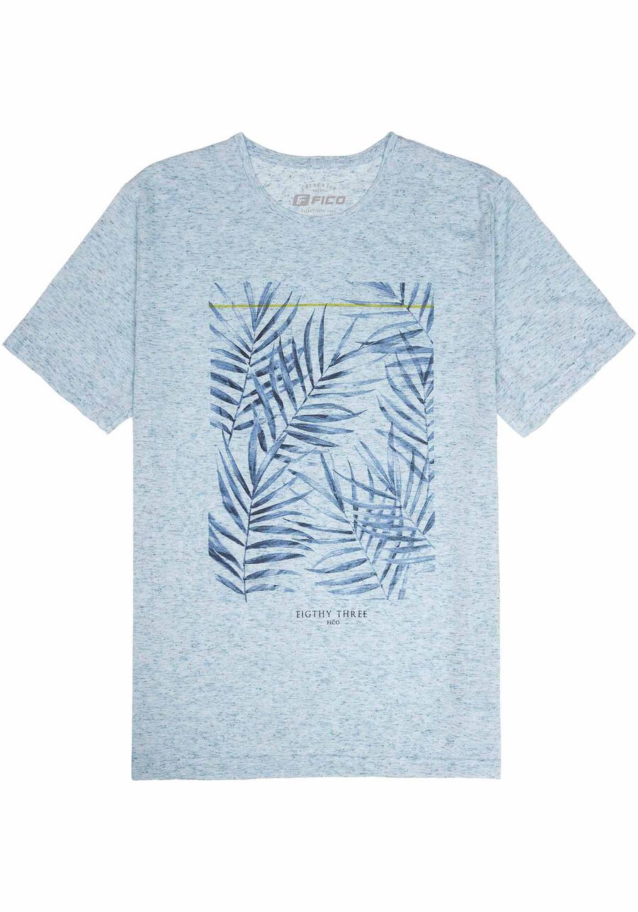 Camiseta Malha Linen Estampa Tropical, AZUL BLUE MOON, large.