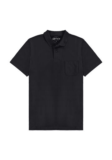 Camisa Polo Com Mangas Curtas E Bolso Em Meia Malha Penteada, PRETO REATIVO. Camisa Polo Com Mangas Curtas E Bolso Em Meia Malha Penteada, PRETO REATIVO, large.