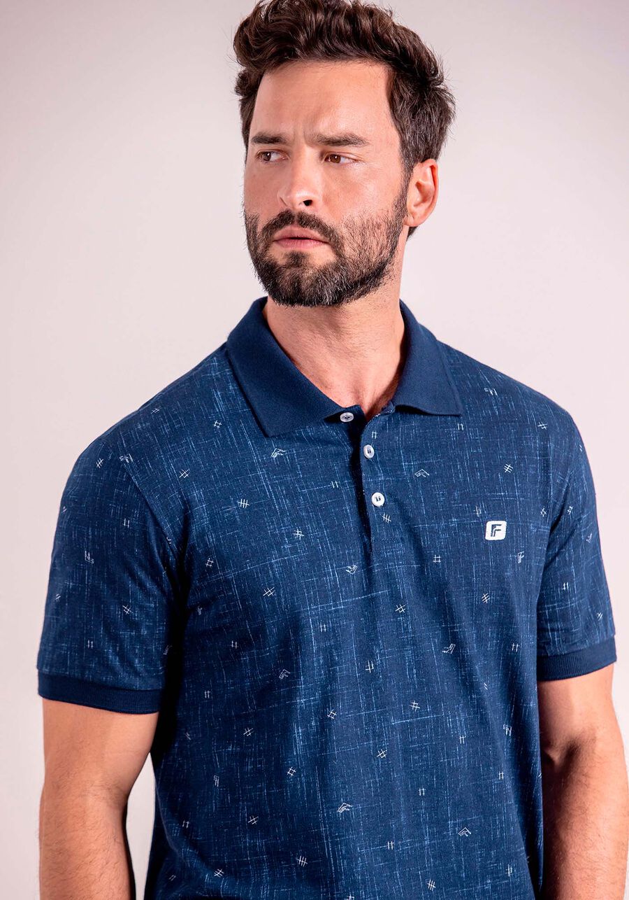 Camisa Polo Masculina em Meia Malha Estampada, EL TUNCO MARINHO. Camisa Polo Masculina em Meia Malha Estampada, EL TUNCO MARINHO, large.