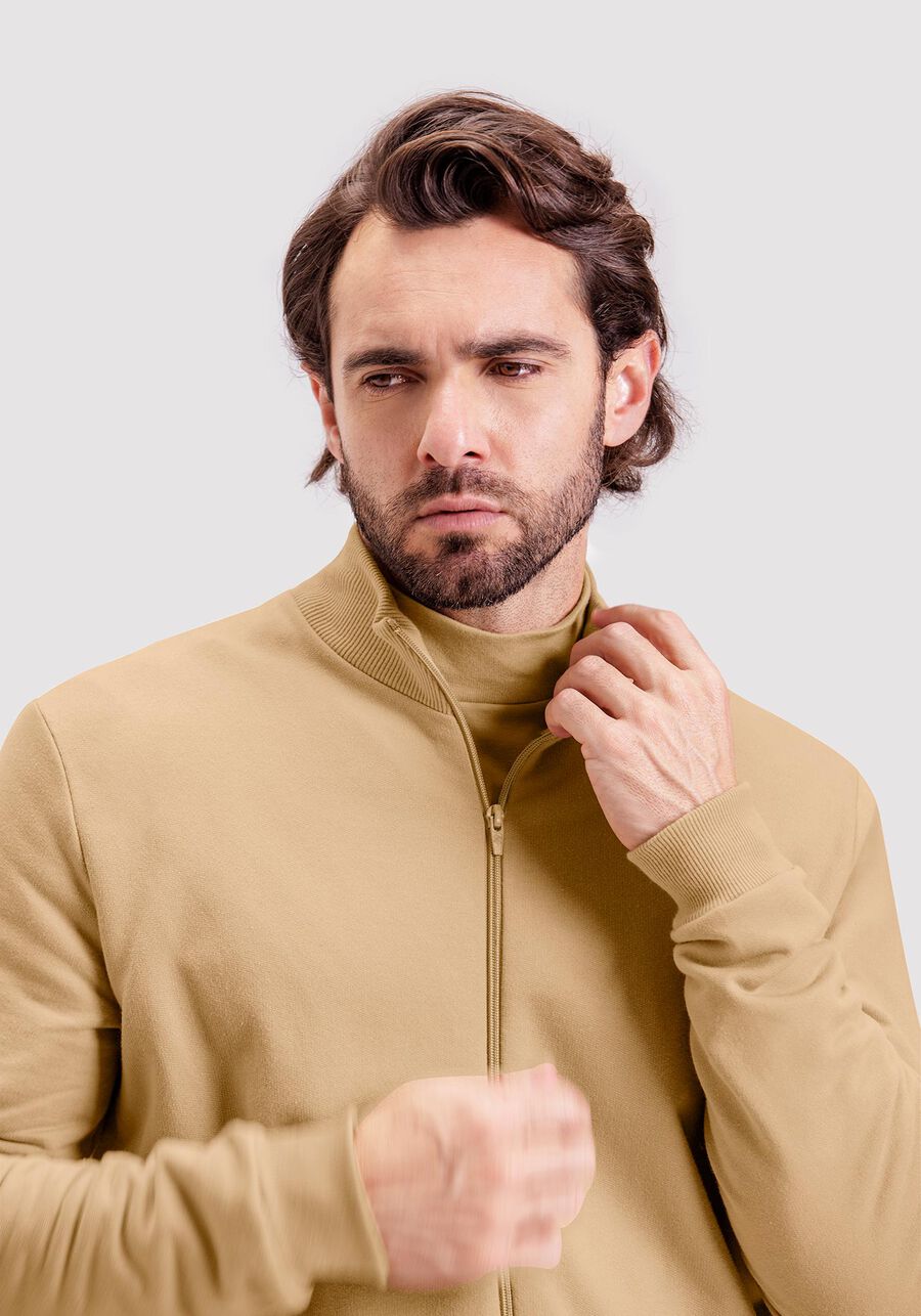 Jaqueta Básica Em Moletom Felpado De Algodão, BEGE SERGE. Jaqueta Básica Em Moletom Felpado De Algodão, BEGE SERGE, large.