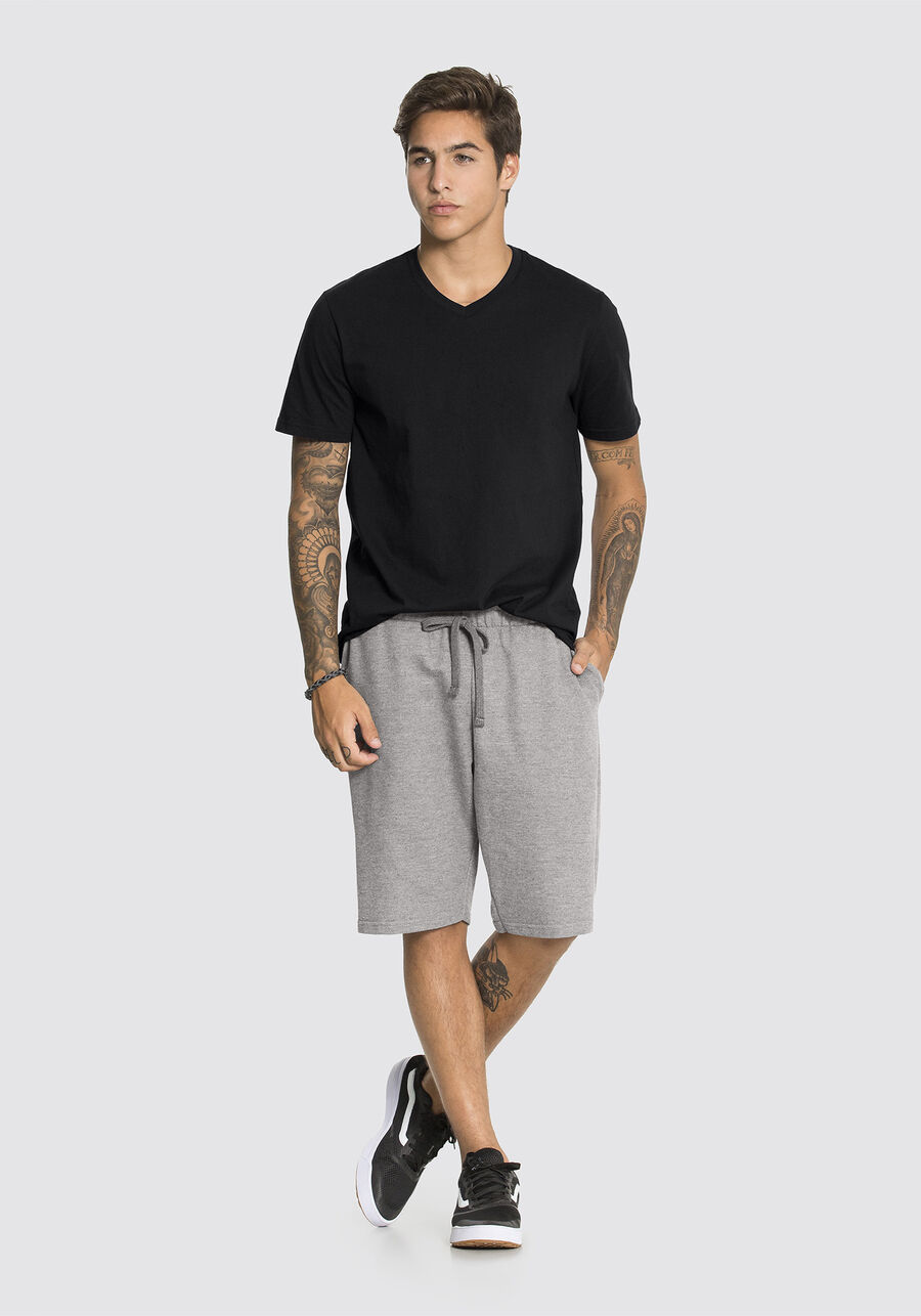 Bermuda Masculina em Moletom Básica, MESCLA MEDIO. Bermuda Masculina em Moletom Básica, MESCLA MEDIO, large.