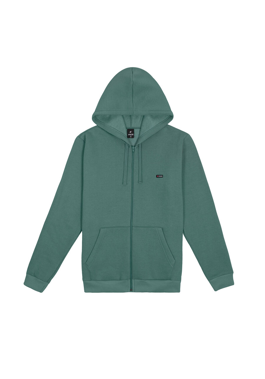 Jaqueta Com Capuz E Zíper Em Moletom, VERDE LIVE. Jaqueta Com Capuz E Zíper Em Moletom, VERDE LIVE, large.