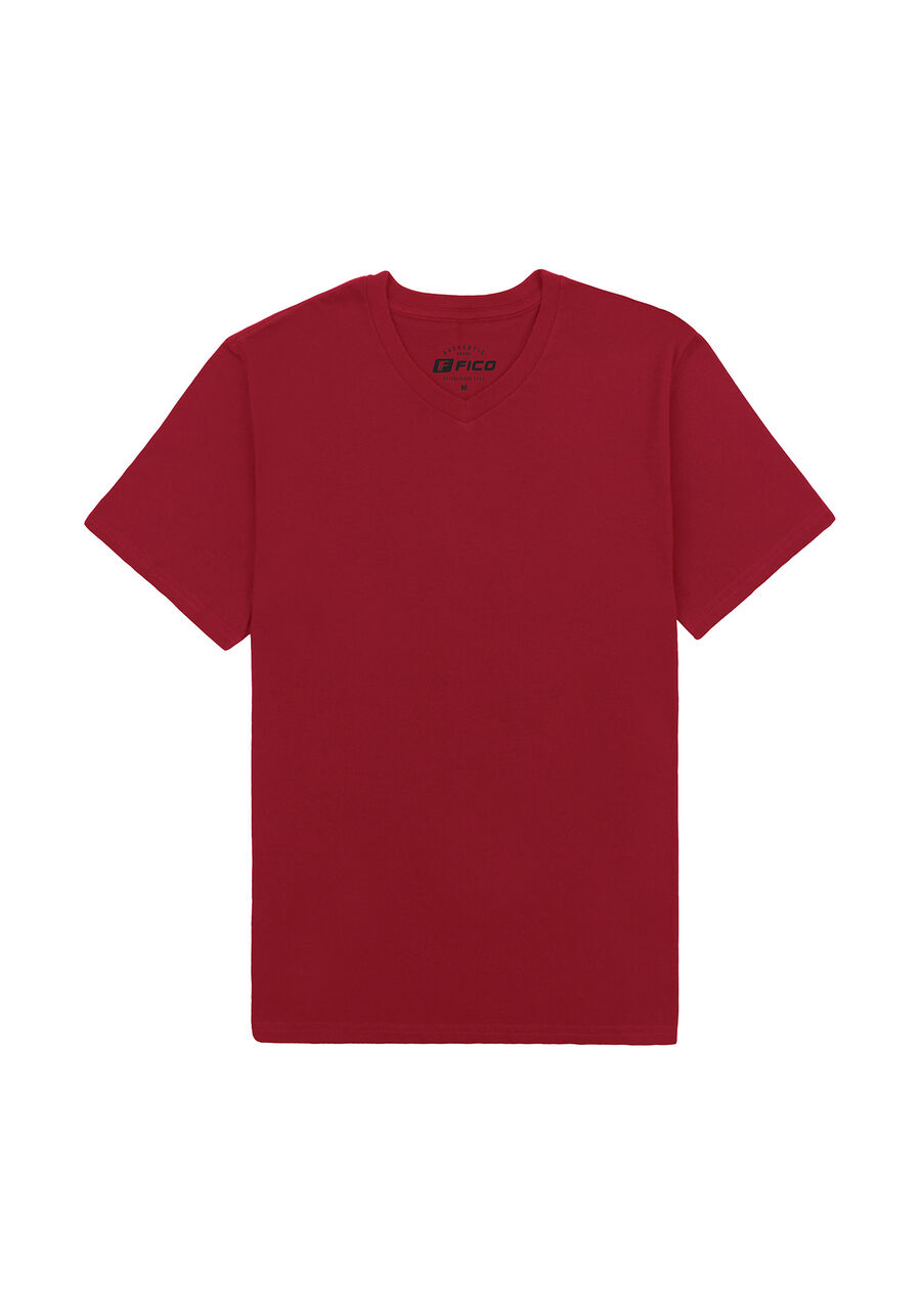 Camiseta Básica Com Gola V Em Meia Malha Penteada De Algodão, VERMELHO SKETCH. Camiseta Básica Com Gola V Em Meia Malha Penteada De Algodão, VERMELHO SKETCH, large.