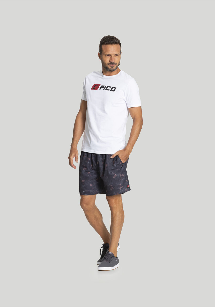 Camiseta De Mangas Curtas Com Estampa Em Meia Malha Penteada, BRANCO. Camiseta De Mangas Curtas Com Estampa Em Meia Malha Penteada, BRANCO, large.