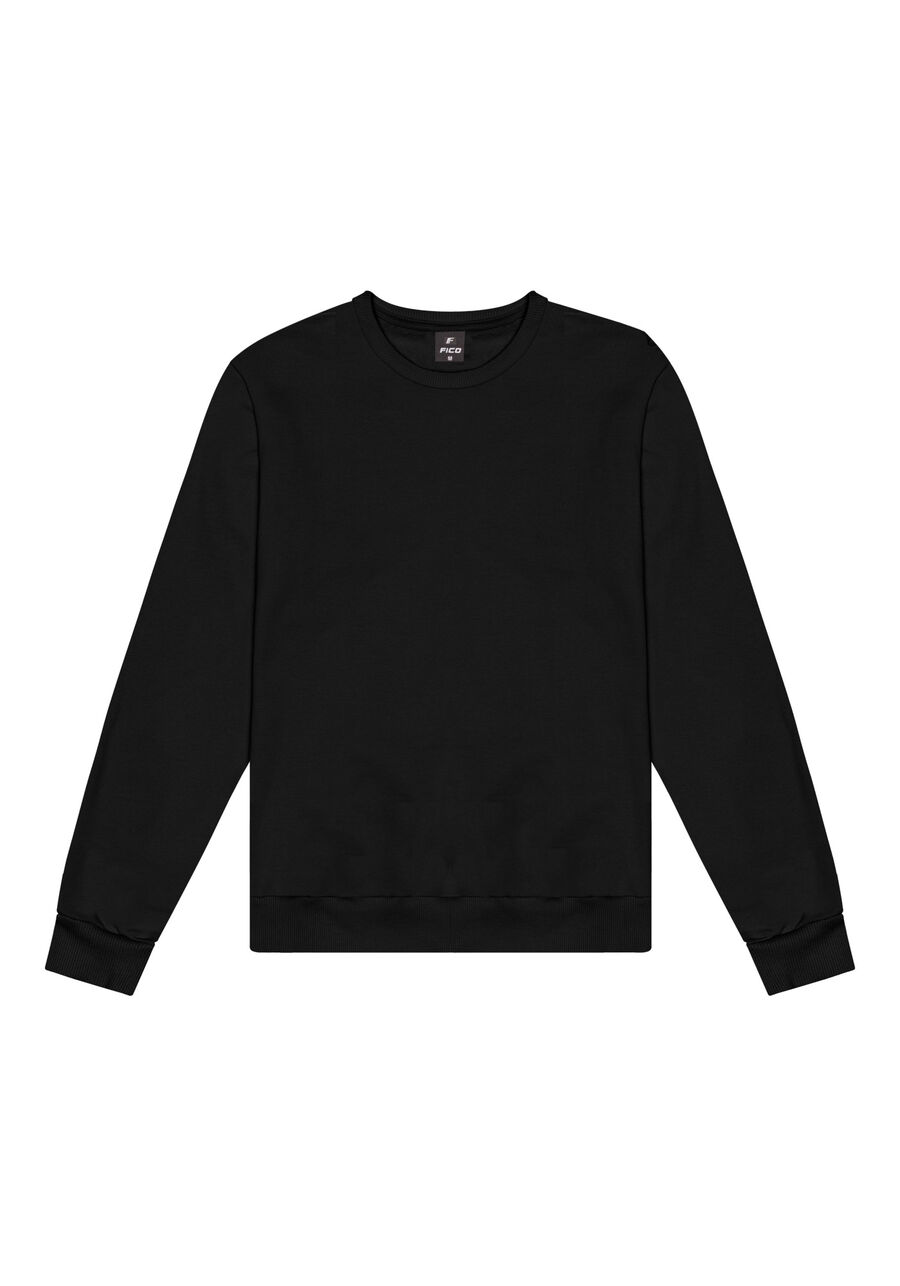 Blusão Básico Em Moletom Felpado De Algodão Responsável, PRETO REATIVO. Blusão Básico Em Moletom Felpado De Algodão Responsável, PRETO REATIVO, large.