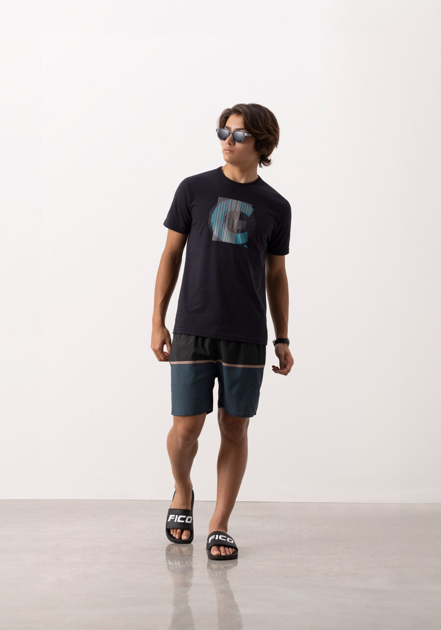 Camiseta Juvenil Com Estampa Em Algodão Penteado, PRETO. Camiseta Juvenil Com Estampa Em Algodão Penteado, PRETO, large.