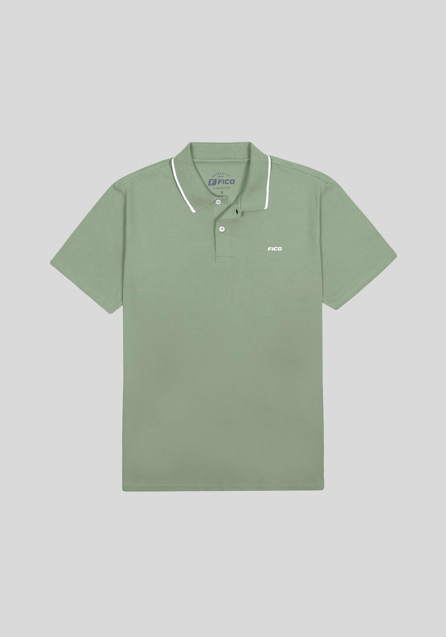 Camisa Polo Masculina em Malha com Retilínea, VERDE MINERAL. Camisa Polo Masculina em Malha com Retilínea, VERDE MINERAL, large.