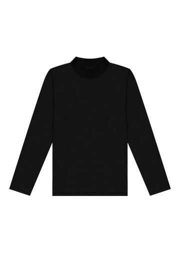 Camiseta De Manga Longa Com Gola Alta Em Meia Malha Penteada, PRETO REATIVO. Camiseta De Manga Longa Com Gola Alta Em Meia Malha Penteada, PRETO REATIVO, large.
