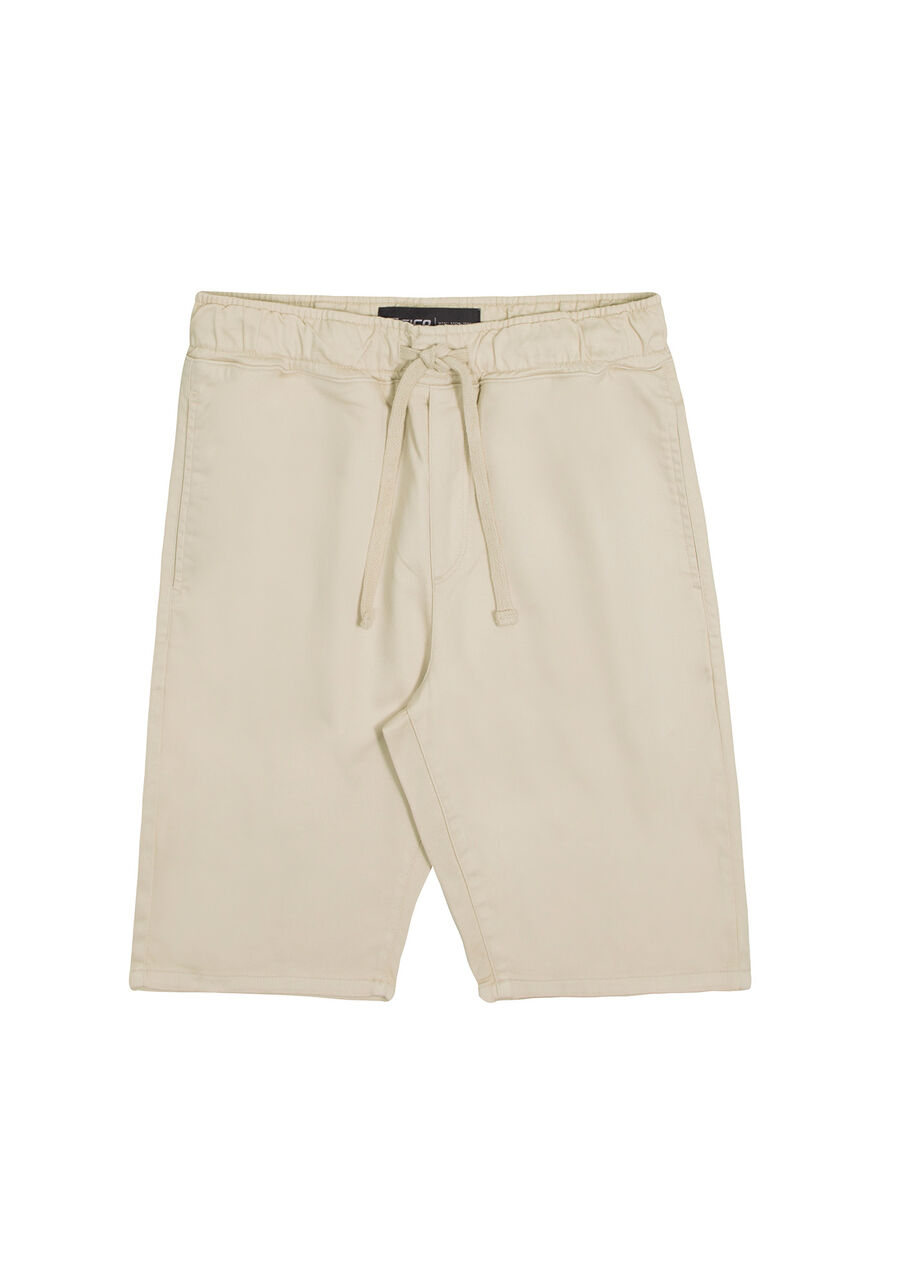 Bermuda Jogging Com Cadarço Em Sarja Com Elastano, BEGE AREIA. Bermuda Jogging Com Cadarço Em Sarja Com Elastano, BEGE AREIA, large.
