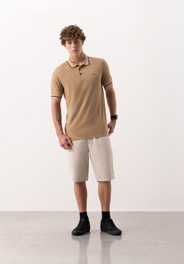 Camisa Polo De Mangas Curtas Em Meia Malha Penteada, BEGE MACCHIATO. Camisa Polo De Mangas Curtas Em Meia Malha Penteada, BEGE MACCHIATO, large.