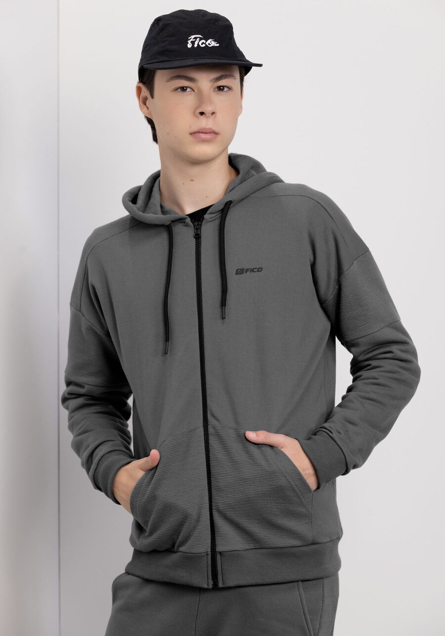 Jaqueta Juvenil Com Capuz Em Moletom Felpado De Algodão, CINZA NIGHTCALL. Jaqueta Juvenil Com Capuz Em Moletom Felpado De Algodão, CINZA NIGHTCALL, large.