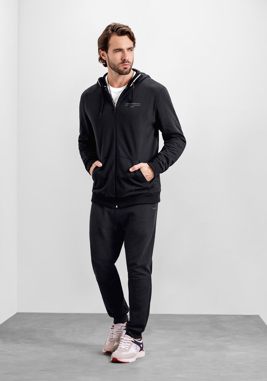Jaqueta Masculina em Moletom com Retilínea Capuz, PRETO REATIVO. Jaqueta Masculina em Moletom com Retilínea Capuz, PRETO REATIVO, large.