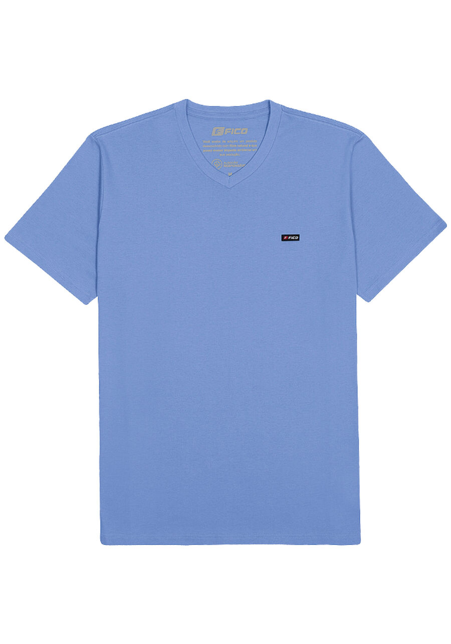 Camiseta De Mangas Curtas Com Gola V Em Meia Malha Penteada, AZUL BRUMA. Camiseta De Mangas Curtas Com Gola V Em Meia Malha Penteada, AZUL BRUMA, large.