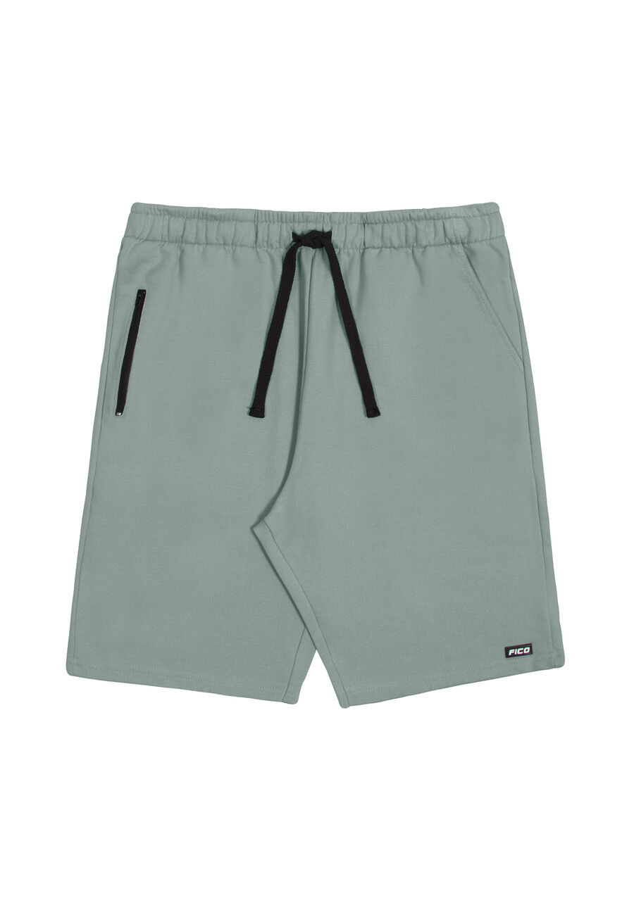 Bermuda Juvenil em Moletom com Bolso Zíper, VERDE TEOS. Bermuda Juvenil em Moletom com Bolso Zíper, VERDE TEOS, large.