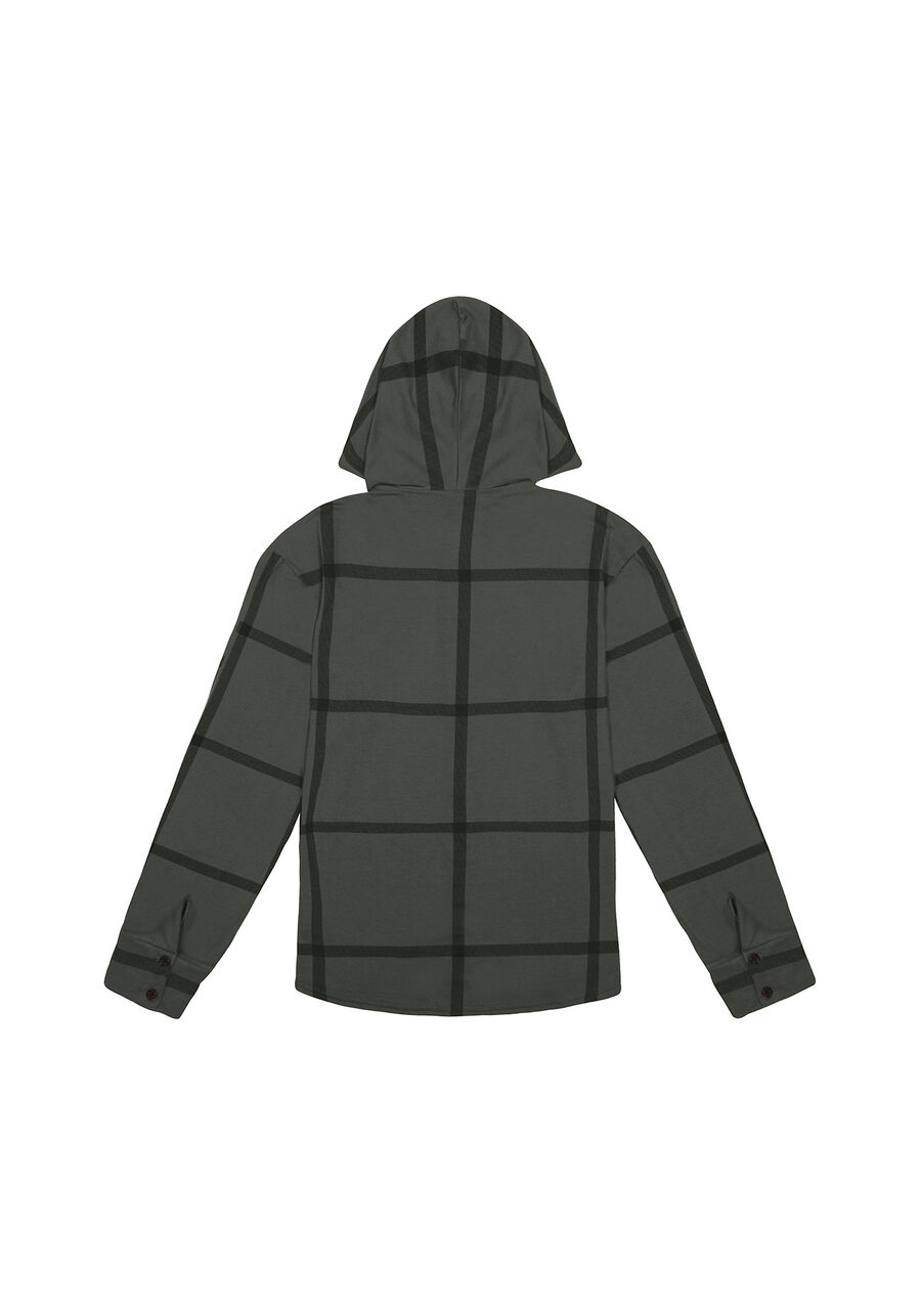 Camisa Manga Longa Juvenil Xadrez com Capuz, WINTER GRID VERDE. Camisa Manga Longa Juvenil Xadrez com Capuz, WINTER GRID VERDE, large.