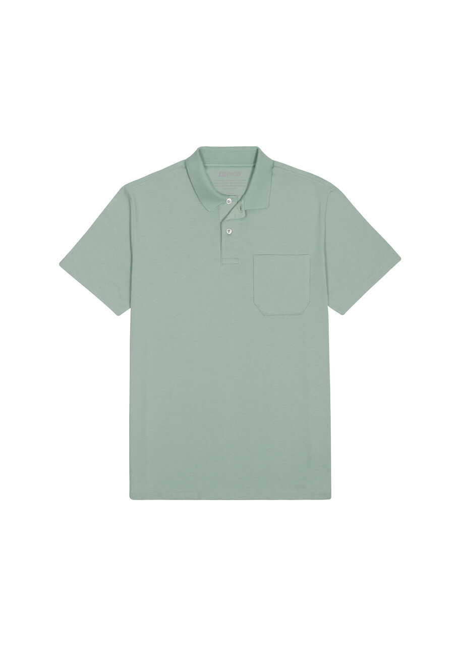 Camisa Polo Com Mangas Curtas E Bolso Em Meia Malha Penteada, VERDE GRAMME. Camisa Polo Com Mangas Curtas E Bolso Em Meia Malha Penteada, VERDE GRAMME, large.