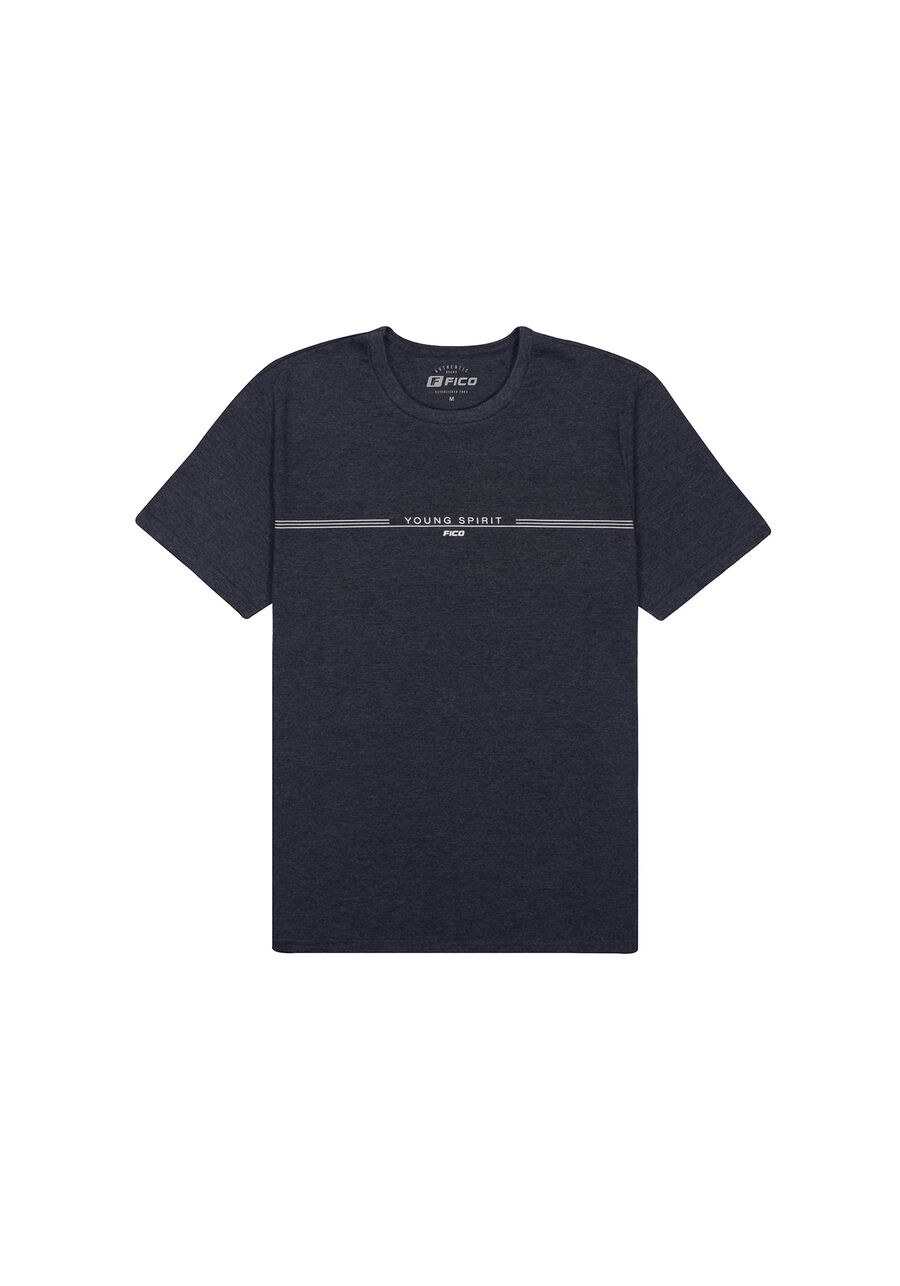 Camiseta Masculina em Malha Mesclada com Detalhe Estampa, PRETO REATIVO. Camiseta Masculina em Malha Mesclada com Detalhe Estampa, PRETO REATIVO, large.