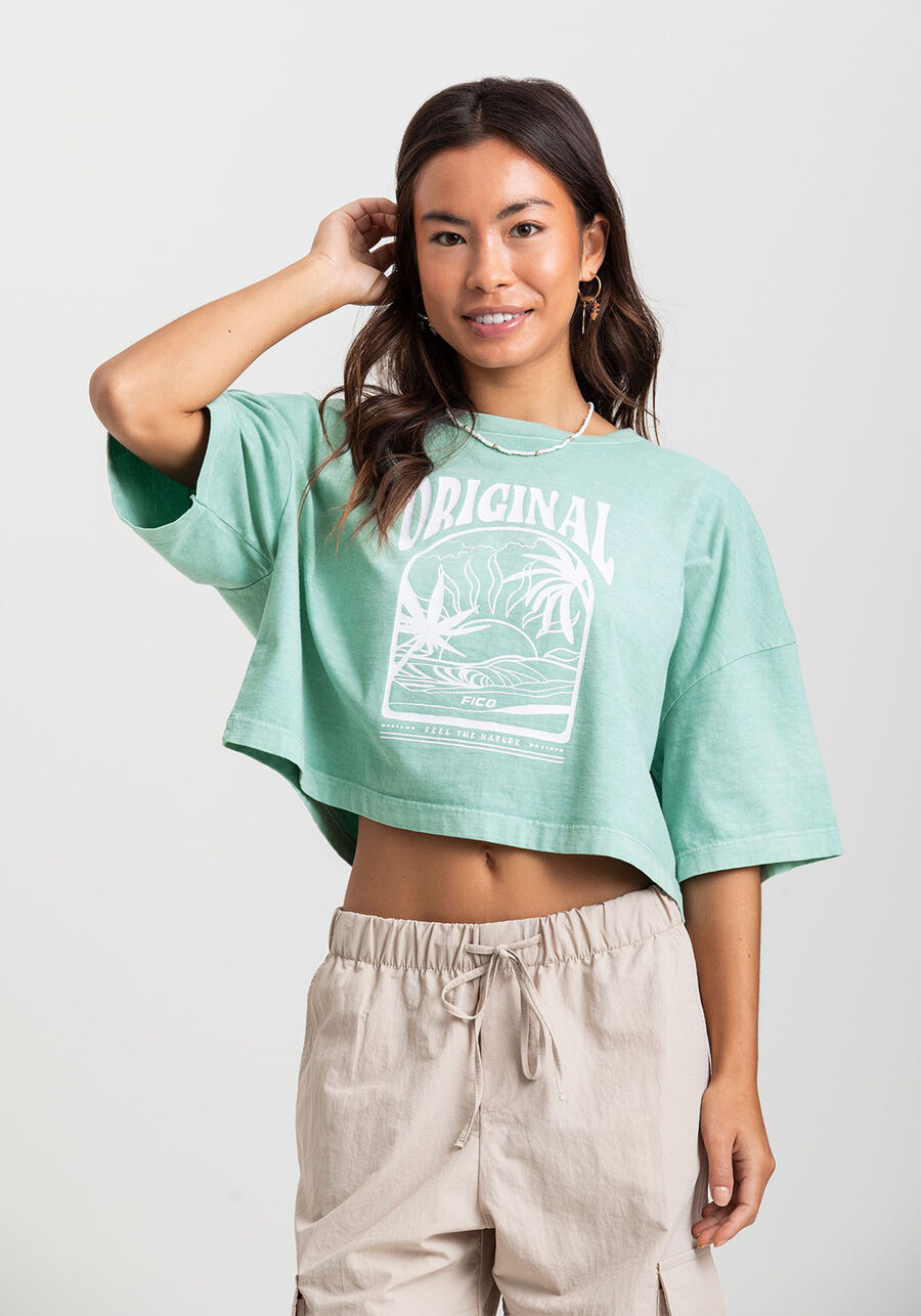 Blusa Feminina Estampada Fico Legacy, VERDE GRAMME. Blusa Feminina Estampada Fico Legacy, VERDE GRAMME, large.