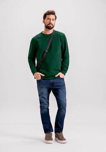 Blusão Básico Em Moletom Felpado De Algodão Responsável, VERDE ARABESQUE. Blusão Básico Em Moletom Felpado De Algodão Responsável, VERDE ARABESQUE, large.