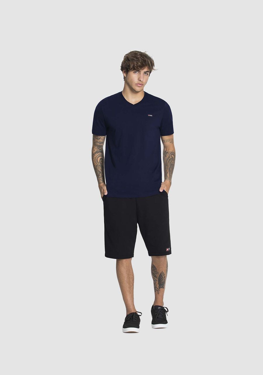 Camiseta De Mangas Curtas Com Gola V Em Meia Malha Penteada, MARINHO ACTION. Camiseta De Mangas Curtas Com Gola V Em Meia Malha Penteada, MARINHO ACTION, large.