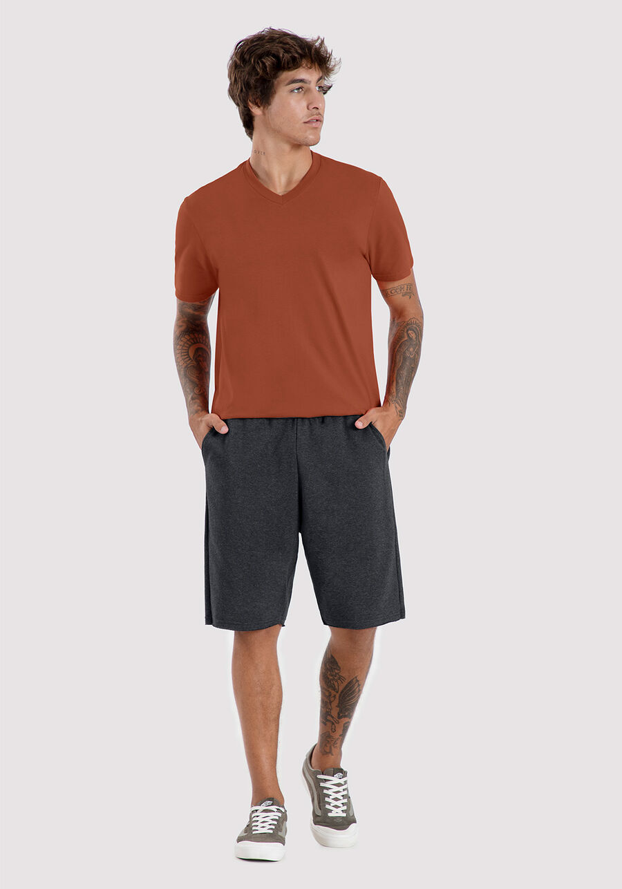 Bermuda Masculina Básica em Moletom com Bolso, GRAFITE. Bermuda Masculina Básica em Moletom com Bolso, GRAFITE, large.