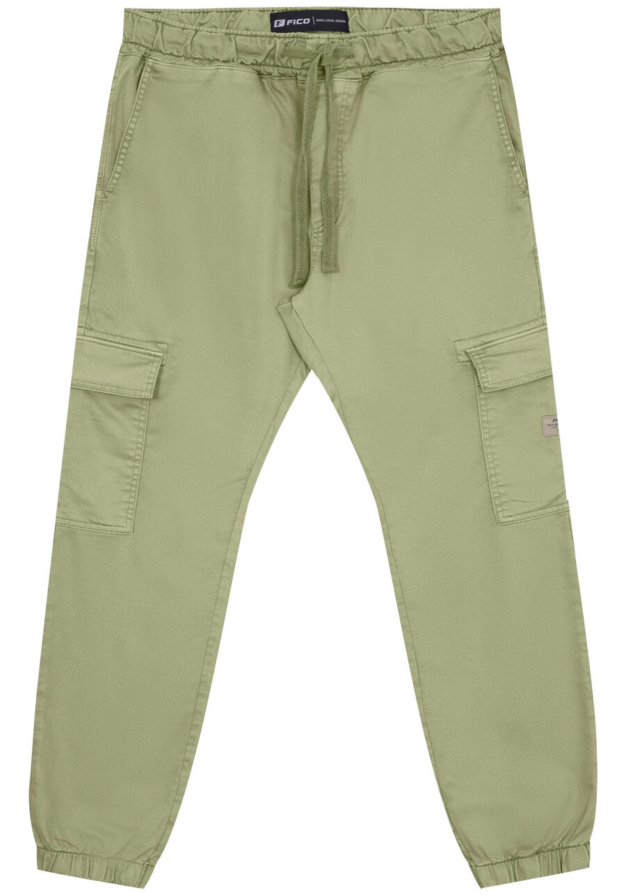 Calça Jogging Com Bolso Cargo Em Sarja Com Elastano, VERDE CORAL. Calça Jogging Com Bolso Cargo Em Sarja Com Elastano, VERDE CORAL, large.