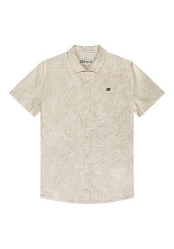 Camisa De Mangas Curtas Em Tecido Plano Com Linho, RAFF BEGE. Camisa De Mangas Curtas Em Tecido Plano Com Linho, RAFF BEGE, large.