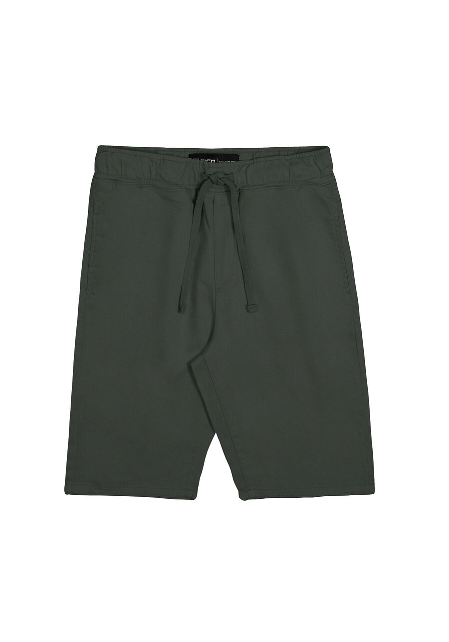 Bermuda Jogging Com Cadarço Em Sarja Com Elastano, VERDE FURIA. Bermuda Jogging Com Cadarço Em Sarja Com Elastano, VERDE FURIA, large.