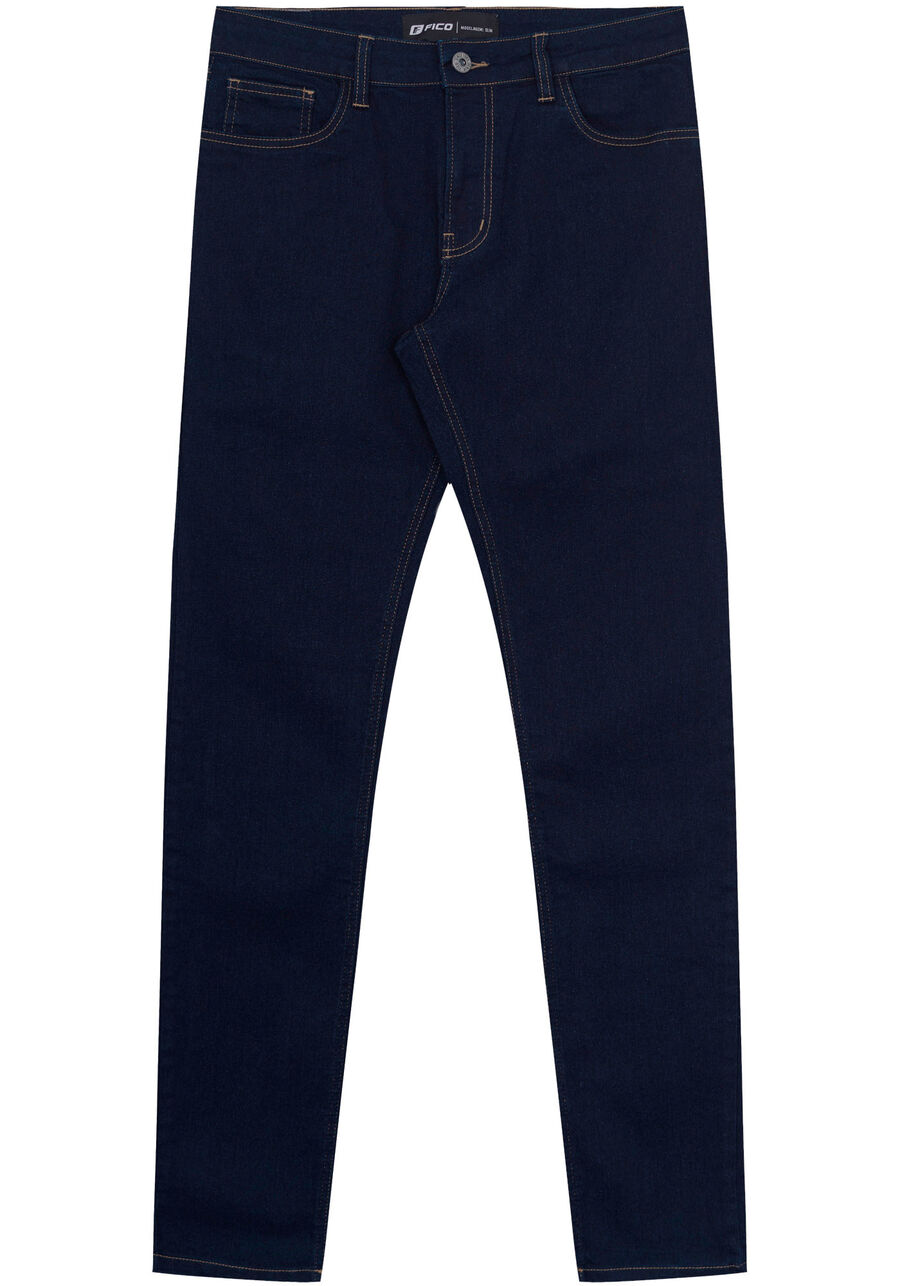 Calça Jeans Slim Amaciada Com Elastano E Bolsos Funcionais, JEANS. Calça Jeans Slim Amaciada Com Elastano E Bolsos Funcionais, JEANS, large.