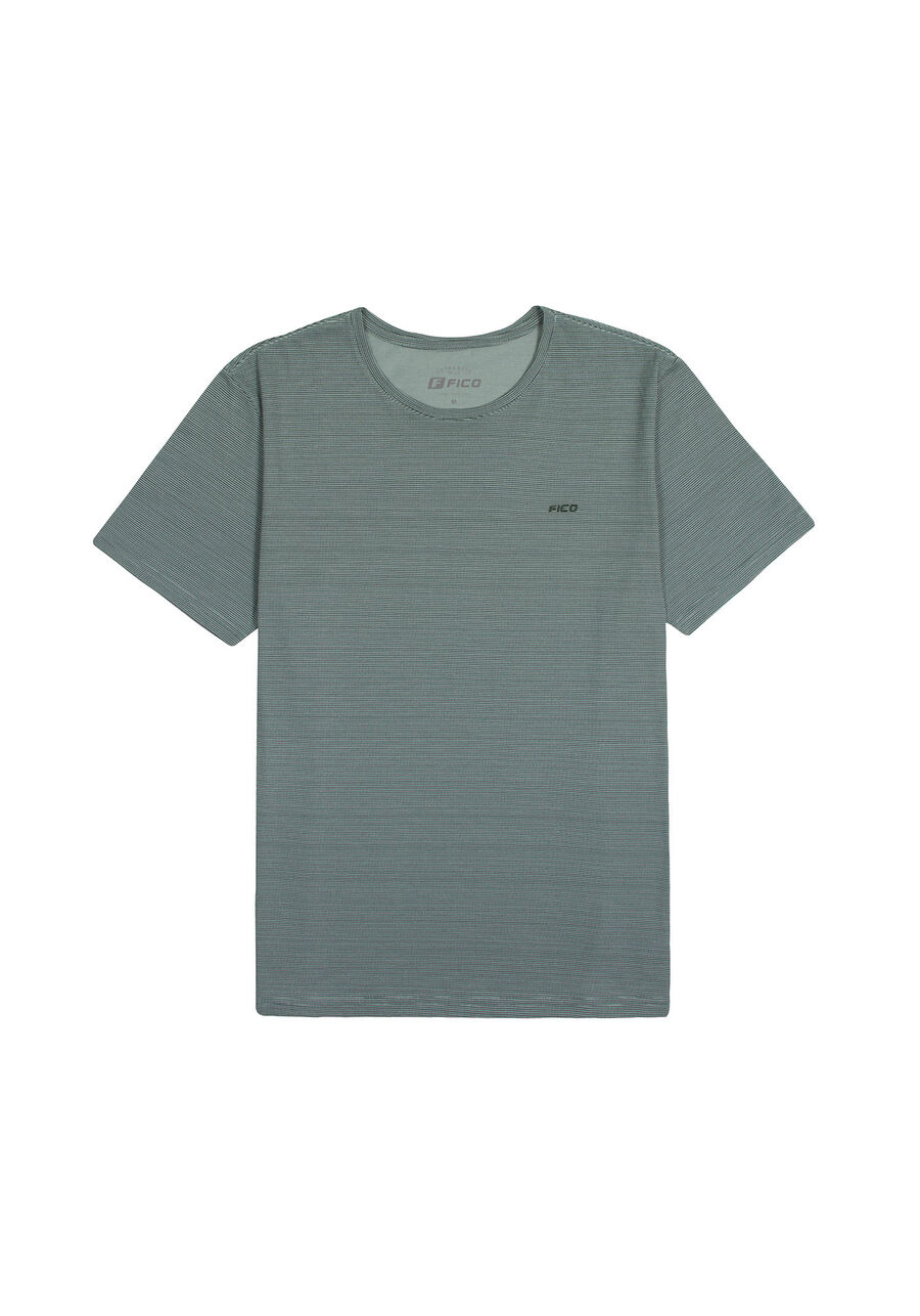 Camiseta Masculina em Malha com Manga Curta, LISTRAS VERDE. Camiseta Masculina em Malha com Manga Curta, LISTRAS VERDE, large.