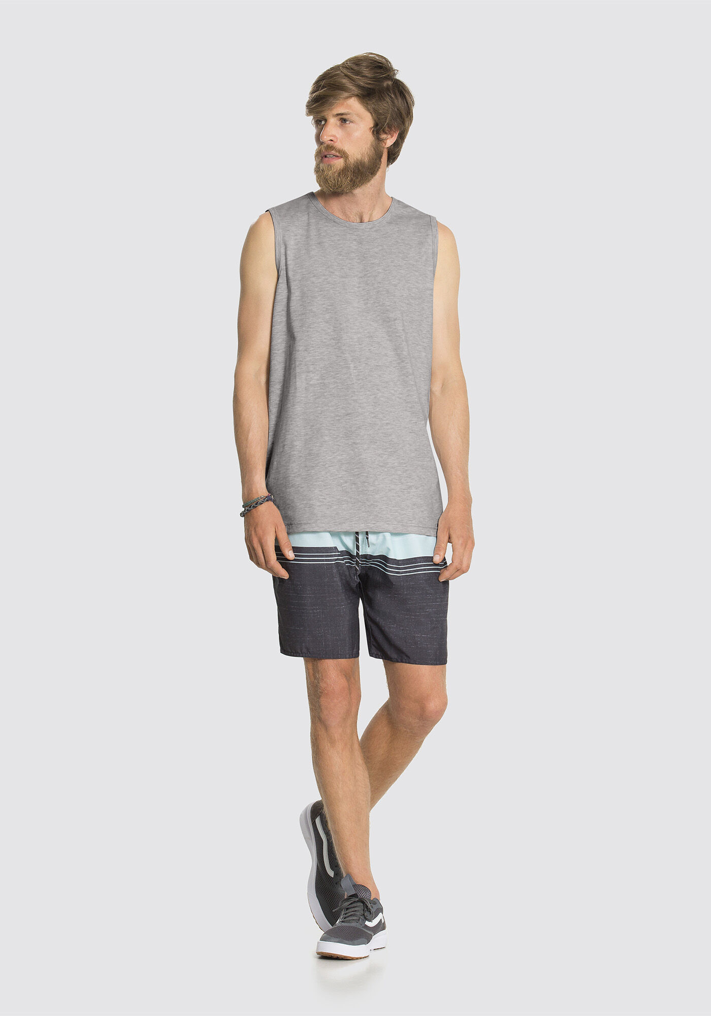 Regata Masculina B&aacute;sica em Malha Penteada, MESCLA MEDIO, large.