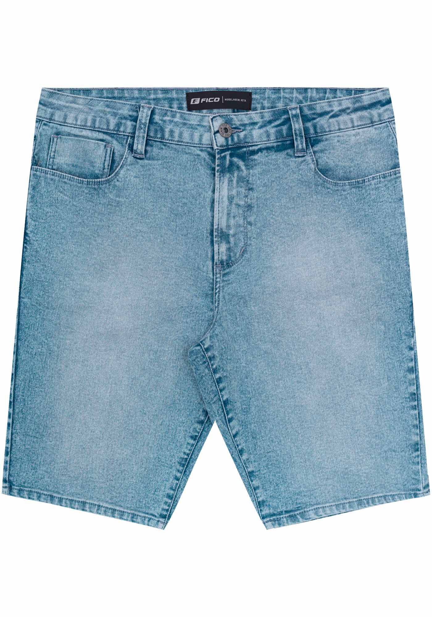 Bermuda Jeans Marmorizada Reta Com Bolsos E Elastano, JEANS, large.